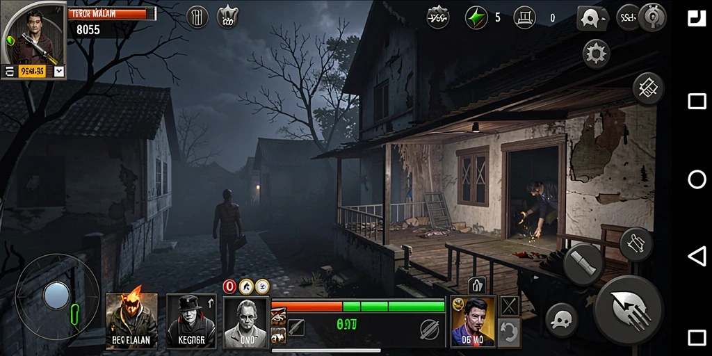 Tampilan gameplay menegangkan dalam suasana kegelapan.