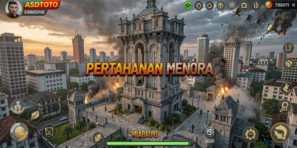 Tangkapan layar dari gameplay ASDTOTO yang menunjukkan menara bertahan.