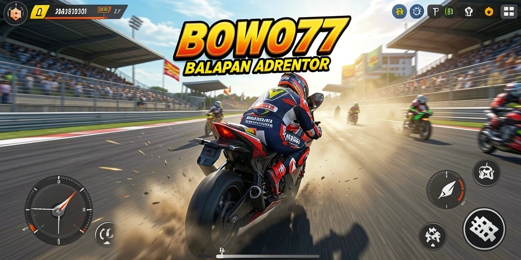 Gameplay seru BOWO77 dengan aksi balapan motor yang mendebarkan.