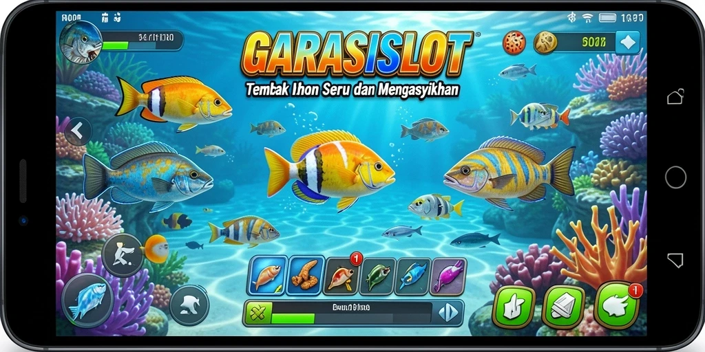 Tangkapan layar GARASISLOT menunjukkan aksi menembak ikan yang seru.