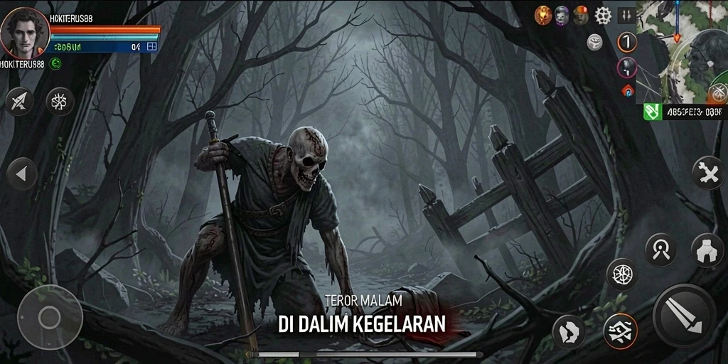 Tampilan gameplay HOKITERUS88 yang menegangkan dan menyeramkan.