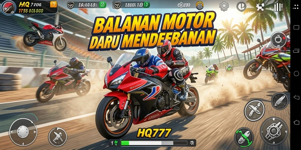 Tampilan gameplay HQ777 dengan kecepatan tinggi dan trek yang menantang.