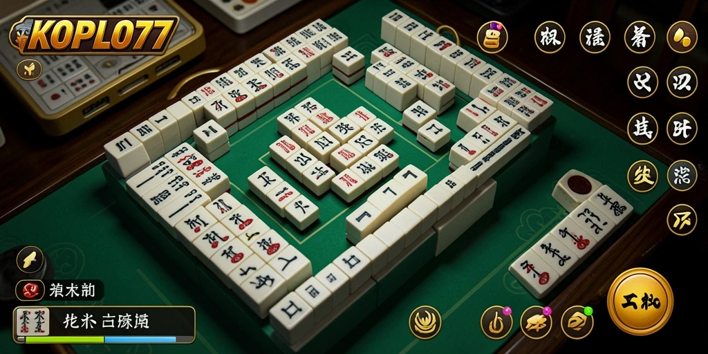 Tampilan gameplay seru KOPLO77 dengan ubin Mahjong berwarna-warni.