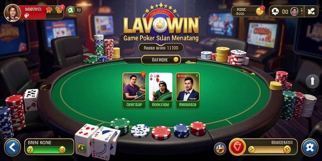 Tampilan gameplay seru dari aplikasi LAVOWIN yang menampilkan pertandingan Poker.