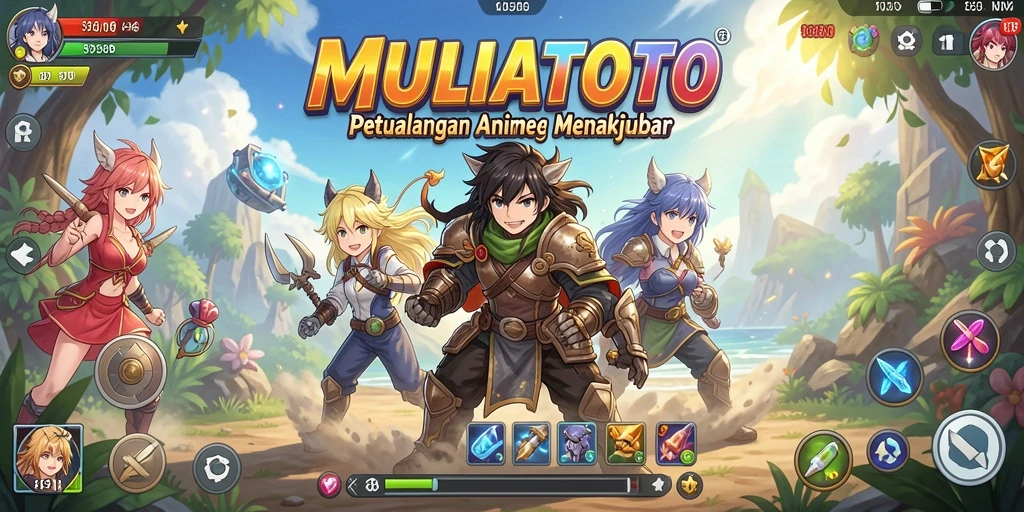 Tangkapan layar gameplay MULIATOTO menunjukkan aksi karakter Anime yang seru.