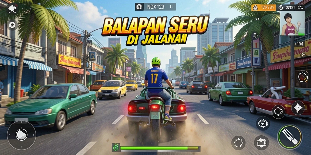 Tampilan gameplay balap yang menegangkan dan menarik di NOX123.