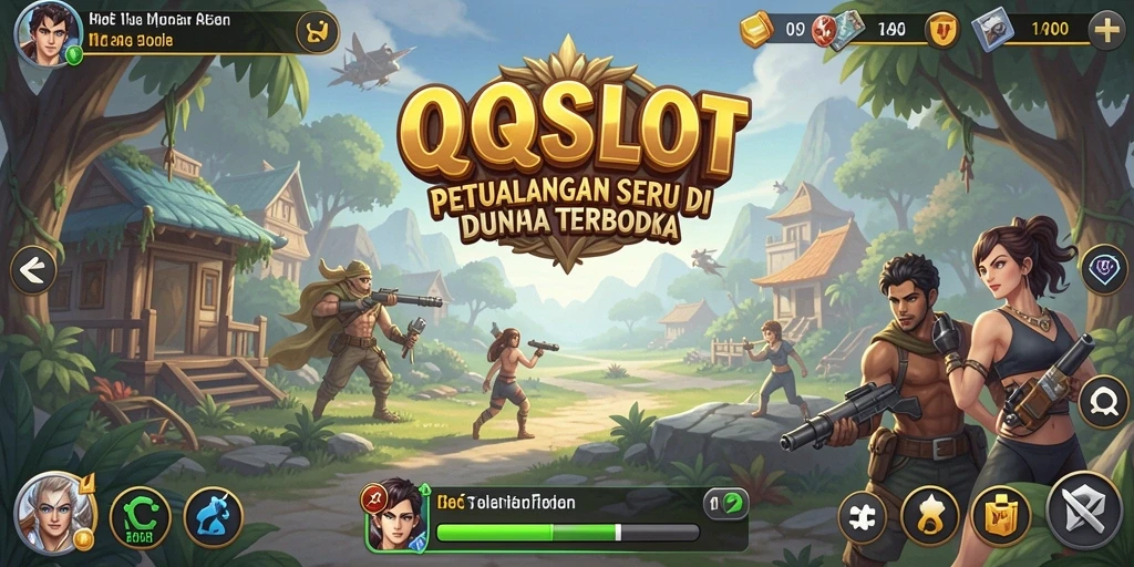 Tangkapan layar menunjukkan dunia luas di QQSLOT dengan karakter menjelajah.