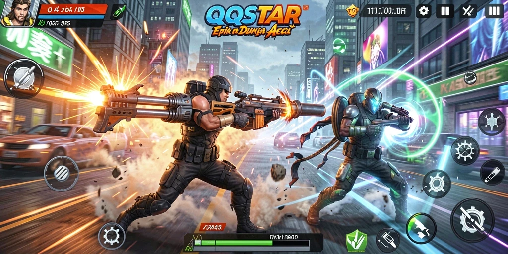 Screenshot menampilkan pertarungan aksi seru di QQSTAR.