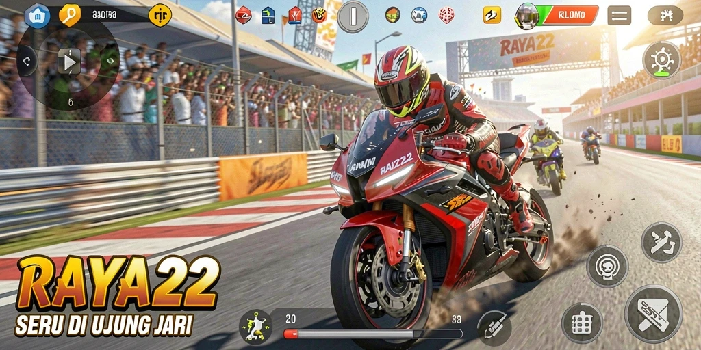 Tampilan seru gameplay balapan motor di RAYA22.