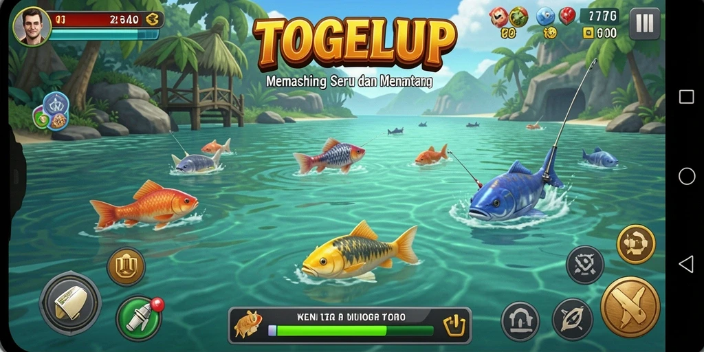 Tampilan gameplay TOGELUP yang menakjubkan saat menangkap ikan.