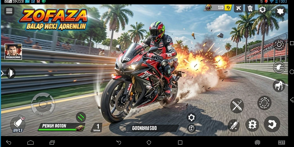 Gameplay balap motor yang intens dan penuh adrenalin di ZOFAZA.
